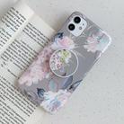 For iPhone 11 Laser Flowers Pattern TPU Protective Case with Foldable Holder(Grey Background Watercolor Pink Flowers) - 1