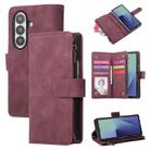 For Samsung Galaxy Z Fold7 5G Multifunctional Frosted Zipper Wallet Leather Phone Case(Wine Red) - 1