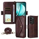 For Realme C71 4G / 14x 5G India / C75 4G Multi-card Slots Crossbody Cowhide Leather Phone Case(Brown) - 1
