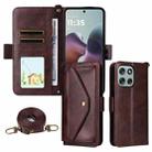 For Motorola Moto G56 / G66j / G66y 5G Multi-card Slots Crossbody Cowhide Leather Phone Case(Brown) - 1