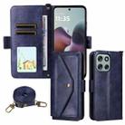 For Motorola Moto G56 / G66j / G66y 5G Multi-card Slots Crossbody Cowhide Leather Phone Case(Blue) - 1