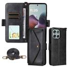 For Motorola Moto G56 / G66j / G66y 5G Multi-card Slots Crossbody Cowhide Leather Phone Case(Black) - 1