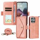 For Motorola Moto G56 / G66j / G66y 5G Multi-card Slots Crossbody Cowhide Leather Phone Case(Pink) - 1