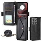 For Motorola Moto G15 / G15 Power Multi-card Slots Crossbody Cowhide Leather Phone Case(Black) - 1