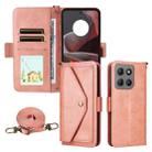 For Motorola Moto G15 / G15 Power Multi-card Slots Crossbody Cowhide Leather Phone Case(Pink) - 1
