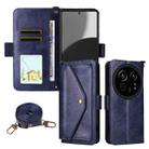 For Sharp Aquos R9 Pro Multi-card Slots Crossbody Cowhide Leather Phone Case(Blue) - 1