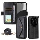 For Sharp Aquos R9 Pro Multi-card Slots Crossbody Cowhide Leather Phone Case(Black) - 1