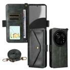 For Sharp Aquos R9 Pro Multi-card Slots Crossbody Cowhide Leather Phone Case(Green) - 1