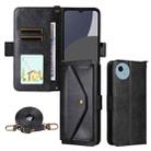 For Sharp Aquos wish5 Multi-card Slots Crossbody Cowhide Leather Phone Case(Black) - 1