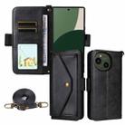For Sharp Aquos R10 / R9 Multi-card Slots Crossbody Cowhide Leather Phone Case(Black) - 1