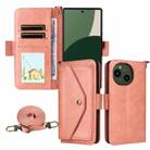 For Sharp Aquos R10 / R9 Multi-card Slots Crossbody Cowhide Leather Phone Case(Pink) - 1