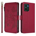 For HMD Pulse Pro / Pulse+ Butterfly Love Flower Multi-card Zipper Wallet Leather Phone Case(Wine Red) - 2