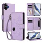 For Nothing CMF Phone 1 Butterfly Love Flower Multi-card Zipper Wallet Leather Phone Case(Light Purple) - 1