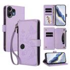 For Nothing CMF Phone 2 Pro Butterfly Love Flower Multi-card Zipper Wallet Leather Phone Case(Light Purple) - 1