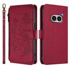 For Nothing Phone 2a Butterfly Love Flower Multi-card Zipper Wallet Leather Phone Case(Wine Red) - 2