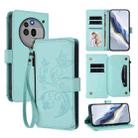 For Nothing Phone 3a Pro Butterfly Love Flower Multi-card Zipper Wallet Leather Phone Case(Mint Green) - 1