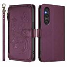 For Sony Xperia 1 V 2023 Butterfly Love Flower Multi-card Zipper Wallet Leather Phone Case(Dark Purple) - 2