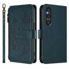 For Sony Xperia 1 V 2023 Butterfly Love Flower Multi-card Zipper Wallet Leather Phone Case(Dark Green) - 2