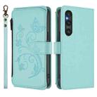 For Sony Xperia 1 V 2023 Butterfly Love Flower Multi-card Zipper Wallet Leather Phone Case(Mint Green) - 2
