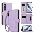 For Sony Xperia 1 V 2023 Butterfly Love Flower Multi-card Zipper Wallet Leather Phone Case(Light Purple) - 1