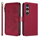 For Sony Xperia 1 VI 2024 Butterfly Love Flower Multi-card Zipper Wallet Leather Phone Case(Wine Red) - 2