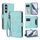 For Sony Xperia 1 VI 2024 Butterfly Love Flower Multi-card Zipper Wallet Leather Phone Case(Mint Green) - 1