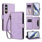 For Sony Xperia 1 VI 2024 Butterfly Love Flower Multi-card Zipper Wallet Leather Phone Case(Light Purple) - 1