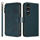 For Sony Xperia 1 VII Butterfly Love Flower Multi-card Zipper Wallet Leather Phone Case(Dark Green) - 2