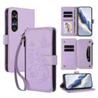 For Sony Xperia 1 VII Butterfly Love Flower Multi-card Zipper Wallet Leather Phone Case(Light Purple) - 1