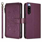 For Sony Xperia 5 IV Butterfly Love Flower Multi-card Zipper Wallet Leather Phone Case(Dark Purple) - 2