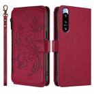 For Sony Xperia 5 IV Butterfly Love Flower Multi-card Zipper Wallet Leather Phone Case(Wine Red) - 2