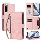 For Sony Xperia 5 IV Butterfly Love Flower Multi-card Zipper Wallet Leather Phone Case(Pink) - 1