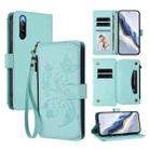 For Sony Xperia 10 IV Butterfly Love Flower Multi-card Zipper Wallet Leather Phone Case(Mint Green) - 1