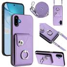 For Samsung Galaxy F06 5G / M06 5G Organ Card Bag Ring Holder Phone Case with Long Lanyard(Purple) - 1