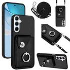 For Samsung Galaxy A26 5G Organ Card Bag Ring Holder Phone Case with Long Lanyard(Black) - 1