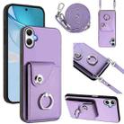 For Samsung Galaxy A06 4G Organ Card Bag Ring Holder Phone Case with Long Lanyard(Purple) - 1