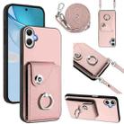 For Samsung Galaxy A06 4G Organ Card Bag Ring Holder Phone Case with Long Lanyard(Pink) - 1