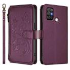 For ZTE Blade A52 Butterfly Love Flower Multi-card Zipper Wallet Leather Phone Case(Dark Purple) - 2