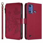 For ZTE Blade A53 Pro Butterfly Love Flower Multi-card Zipper Wallet Leather Phone Case(Wine Red) - 2