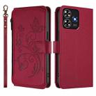 For ZTE Blade A73 4G Butterfly Love Flower Multi-card Zipper Wallet Leather Phone Case(Wine Red) - 2