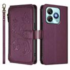 For ZTE Blade A75 4G Butterfly Love Flower Multi-card Zipper Wallet Leather Phone Case(Dark Purple) - 2
