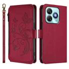 For ZTE Blade A75 4G Butterfly Love Flower Multi-card Zipper Wallet Leather Phone Case(Wine Red) - 2