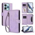 For ZTE Blade A75 4G Butterfly Love Flower Multi-card Zipper Wallet Leather Phone Case(Light Purple) - 1