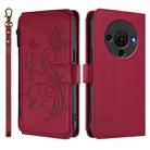 For ZTE Blade A76 5G Butterfly Love Flower Multi-card Zipper Wallet Leather Phone Case(Wine Red) - 2