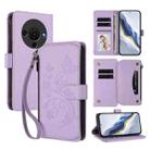 For ZTE Blade A76 5G Butterfly Love Flower Multi-card Zipper Wallet Leather Phone Case(Light Purple) - 1
