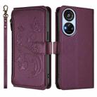 For ZTE Blade V40s Butterfly Love Flower Multi-card Zipper Wallet Leather Phone Case(Dark Purple) - 2