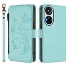 For ZTE Blade V40s Butterfly Love Flower Multi-card Zipper Wallet Leather Phone Case(Mint Green) - 2