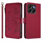 For ZTE Blade V70 Butterfly Love Flower Multi-card Zipper Wallet Leather Phone Case(Wine Red) - 2