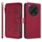 For ZTE Blade V70 Max Butterfly Love Flower Multi-card Zipper Wallet Leather Phone Case(Wine Red) - 2