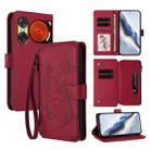 For ZTE Nubia Music 2 Butterfly Love Flower Multi-card Zipper Wallet Leather Phone Case(Wine Red) - 1